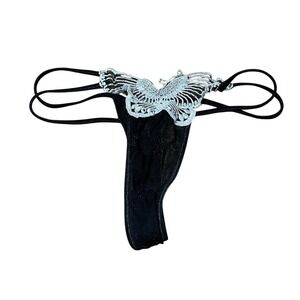 Y2K Native Intimates 5 Black Butterfly Embroidered Hearts Sheer Lace Mesh Thongs